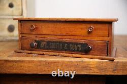 Vintage Jas Smith & Sons Sewing Needle Spool Cabinet Wood Apothecary drawer box