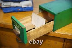 Vintage John Deere Card Catalog Cabinet Wood drawer index file box organizer