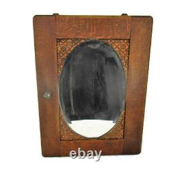 Vintage Kitchen Apothecary Medicine Bathroom Cabinet Oak Oval Beveled Mirror