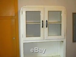 Vintage Kitchen Cabinet, Glass Doors, Enamel Top Slides, Clean, Small Hoosier