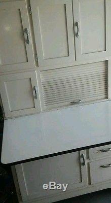 Vintage Kitchen Hoosier Cabinet with flour sifter, metal pull out worktop