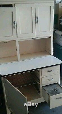 Vintage Kitchen Hoosier Cabinet with flour sifter, metal pull out worktop