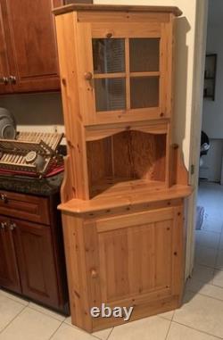 Vintage Knotty Pine Tall Kitchen Corner Cupboard Storage Hutch Cabinet