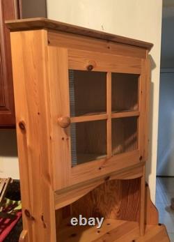 Vintage Knotty Pine Tall Kitchen Corner Cupboard Storage Hutch Cabinet