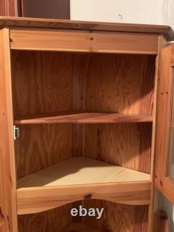 Vintage Knotty Pine Tall Kitchen Corner Cupboard Storage Hutch Cabinet