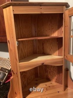 Vintage Knotty Pine Tall Kitchen Corner Cupboard Storage Hutch Cabinet