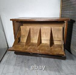 Vintage Lane 1960s Record Album Cabinet Drop Front Oak Mid Century