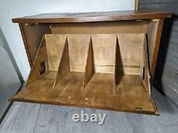 Vintage Lane 1960s Record Album Cabinet Drop Front Oak Mid Century