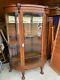 Vintage Large Fancy Oak Carved Bow Front China Display Curio Cabinet