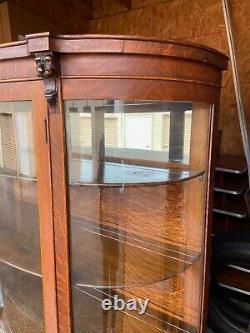 Vintage Large Fancy Oak Carved Bow Front China Display Curio Cabinet