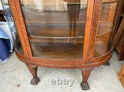 Vintage Large Fancy Oak Carved Bow Front China Display Curio Cabinet