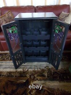 Vintage Leaded Stained Glass 9 Bottle Wine Cabinet
