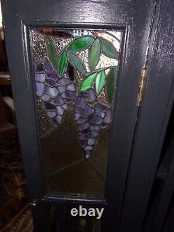 Vintage Leaded Stained Glass 9 Bottle Wine Cabinet