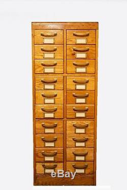 Vintage Library Card Catalog 20 Drawer Oak Cabinet