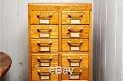 Vintage Library Card Catalog 20 Drawer Oak Cabinet