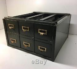 Vintage Library Division 6 Drawer Card Catalog Cabinet MCM Green withBrass Pulls
