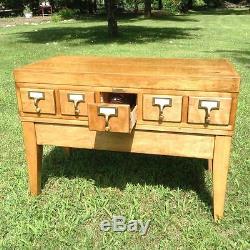 Vintage Library File Card Cabinet Re-Purpose Wine Rack Coffee Table 5 Drawer 33