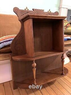 Vintage MCM oak medicine Bathroom Kitchen cabinet Wall Shelf decorative carvings