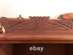 Vintage MCM oak medicine Bathroom Kitchen cabinet Wall Shelf decorative carvings