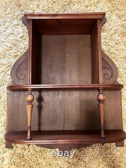 Vintage MCM oak medicine Bathroom Kitchen cabinet Wall Shelf decorative carvings