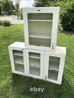 Vintage MID-CENTURY Medical SHELF Apothecary INDUSTRIAL Glass Metal WALL CABINET