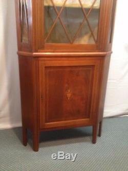 Vintage Mahogany Duncan Phyfe Style Inlaid Corner Cabinet Federal Early American