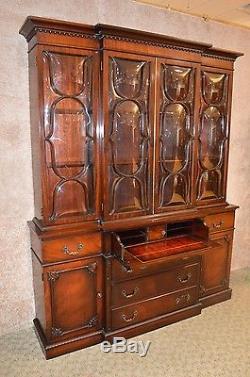 Vintage Mahogany Regency Style Breakfront withBubble Glass & Leather Butler's Desk