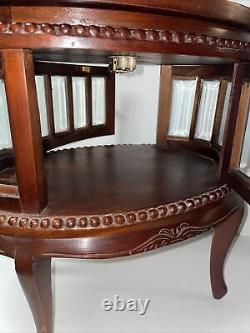 Vintage Mahogany Table Curio Or Tea Cabinet With Two Hinged Doors And Oval Shape