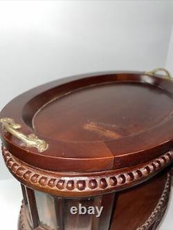 Vintage Mahogany Table Curio Or Tea Cabinet With Two Hinged Doors And Oval Shape