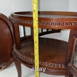 Vintage Mahogany Table Curio Or Tea Cabinet With Two Hinged Doors And Oval Shape