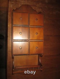 Vintage Maple Hanging Spice Cabinet Early American Colonial Revival