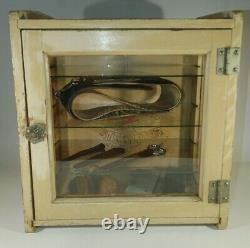 Vintage Medical Antiseptic Sterilizer Wood Cabinet + Vintage Barber accessories