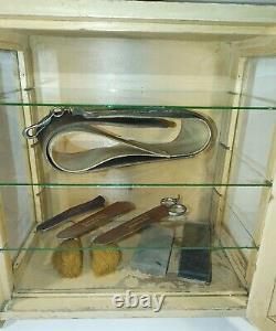 Vintage Medical Antiseptic Sterilizer Wood Cabinet + Vintage Barber accessories