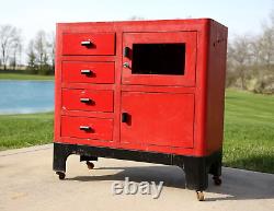 Vintage Medical Cabinet Bathroom storage metal Industrial Dental cart red