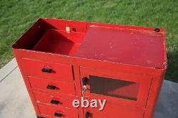 Vintage Medical Cabinet Bathroom storage metal Industrial Dental cart red