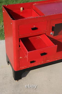 Vintage Medical Cabinet Bathroom storage metal Industrial Dental cart red