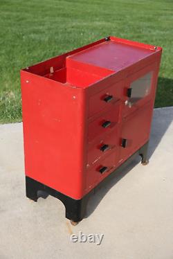 Vintage Medical Cabinet Bathroom storage metal Industrial Dental cart red