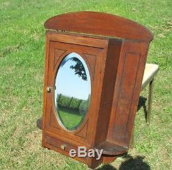 Vintage Medicine Kitchen Wall Cabinet Apothecary oval beveled Glass Mirror Inlay