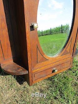 Vintage Medicine Kitchen Wall Cabinet Apothecary oval beveled Glass Mirror Inlay