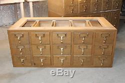 Vintage Mid Century 15 Drawer Wood Card Filing Cabinet Industrial Library