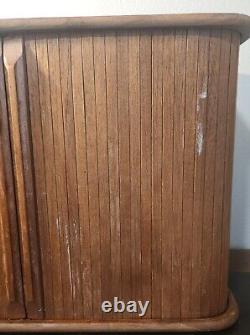 Vintage Mid-Century Eppco Teak Wood Wall Hanging Tambour Cabinet