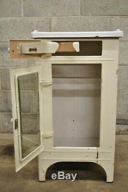 Vintage Mid Century Metal Pelton & Crane Dental Medical Cabinet Stand Glass Door