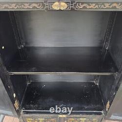 Vintage Mid Century Oriental Asian Chinoiserie Black Laquer Shoe Cabinet Pagoda