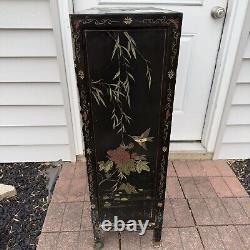 Vintage Mid Century Oriental Asian Chinoiserie Black Laquer Shoe Cabinet Pagoda