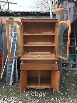 Vintage Mid Century Solid Wood China Cabinet Hutch Kitchen Cabinet Hoosier Type