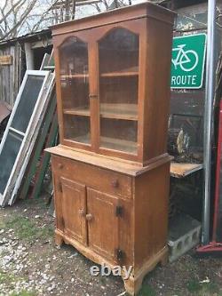 Vintage Mid Century Solid Wood China Cabinet Hutch Kitchen Cabinet Hoosier Type