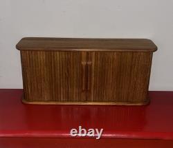 Vintage Mid Century Teak (21 x 9 x 6 1/2) Tambour Door Wall Mount Cabinet VGC