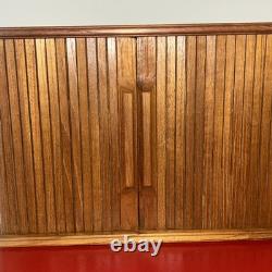 Vintage Mid Century Teak (21 x 9 x 6 1/2) Tambour Door Wall Mount Cabinet VGC