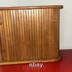 Vintage Mid Century Teak (21 x 9 x 6 1/2) Tambour Door Wall Mount Cabinet VGC