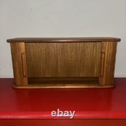 Vintage Mid Century Teak (21 x 9 x 6 1/2) Tambour Door Wall Mount Cabinet VGC